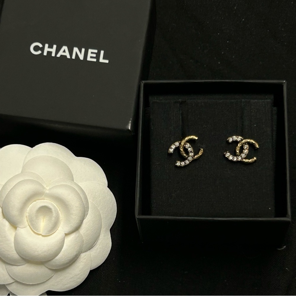CHANEL Earrings Gold and Silver CC Earrings